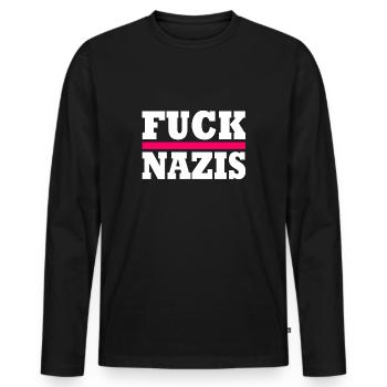 Fuck nazis - Männer Premium Bio Langarmshirt - Schwarz - Vorne - Nico (187cm)