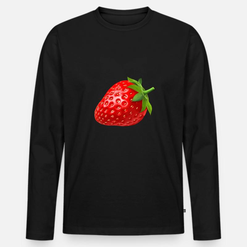 Erdbeere - Männer Premium Bio Langarmshirt - Schwarz