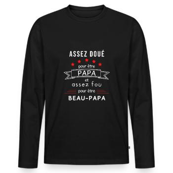 Cadeau beau papa - T-shirt manches longues Premium bio Homme - noir - Devant - Nico (187cm)