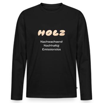 Holz nachhaltig, nachwachsend, emissionslos. - Männer Premium Bio Langarmshirt - Schwarz - Vorne - Nico (187cm)