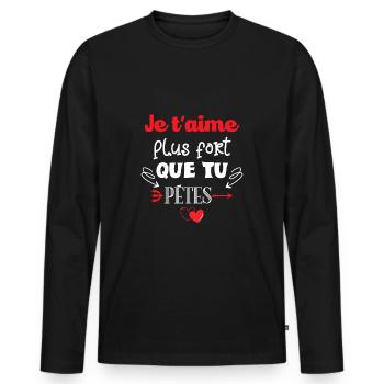 Valentine's Day Men Women I adore you stronger - Men's Premium Organic Long Sleeve Shirt - black - Front - Nico (187cm)