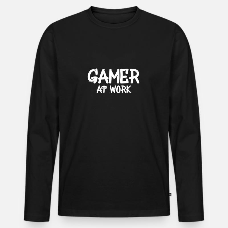 2668 Gamer at work - Männer Premium Bio Langarmshirt - Schwarz