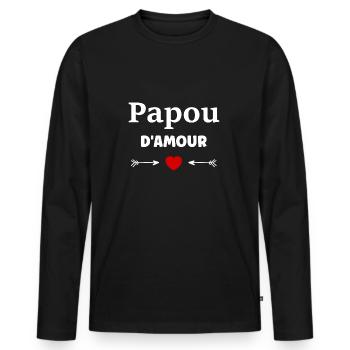 papou d'amour - T-shirt manches longues Premium bio Homme - noir - Devant - Nico (187cm)