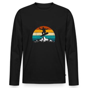 Snowboard, Halfpipe, Wintersport, Retro Sunset - Männer Premium Bio Langarmshirt - Schwarz - Vorne - Nico (187cm)