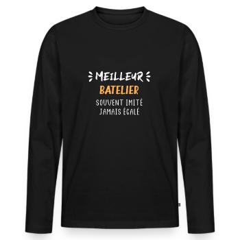 batelier - T-shirt manches longues Premium bio Homme - noir - Devant - Nico (187cm)