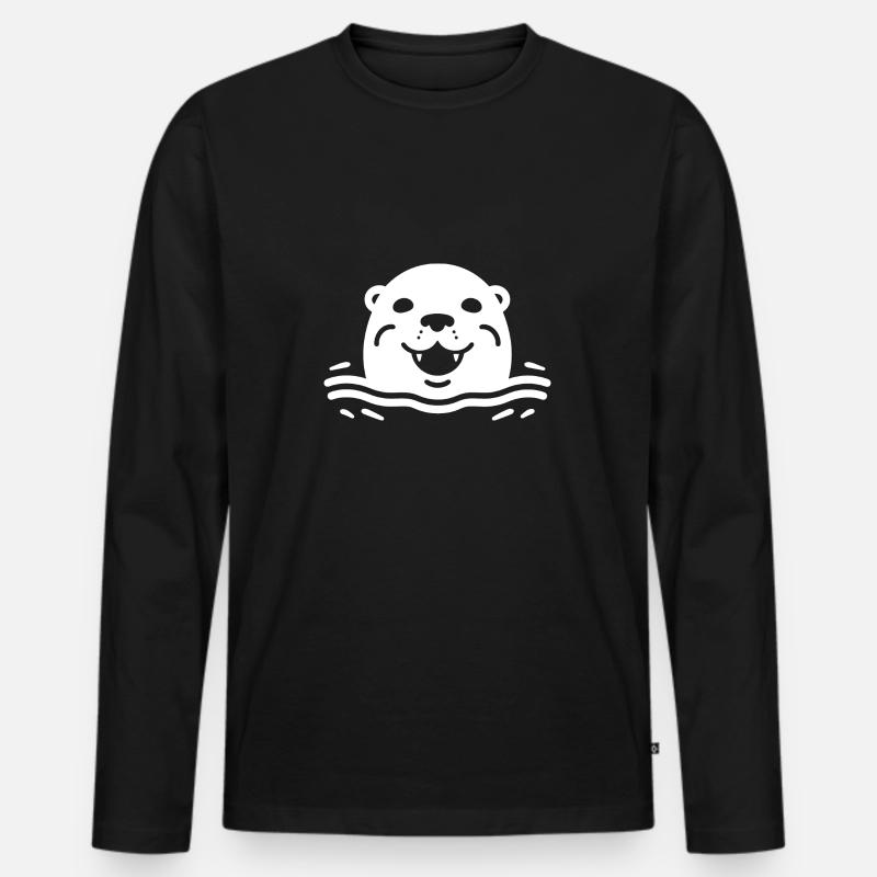 Seelöwe - Männer Premium Bio Langarmshirt - Schwarz