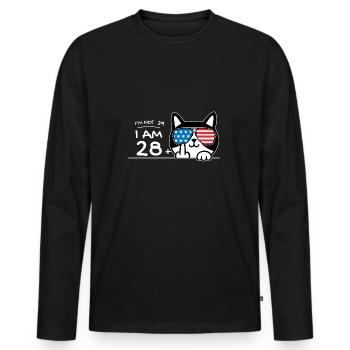 Ich bin nicht 29, ich bin 28 plus 1 Mittelfinger Katzenflip - Männer Premium Bio Langarmshirt - Schwarz - Vorne - Nico (187cm)