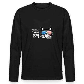 I'm Not 60, I Am 59 Plus 1 Middle Finger Cat Flip - Men's Premium Organic Long Sleeve Shirt - black - Front - Nico (187cm)