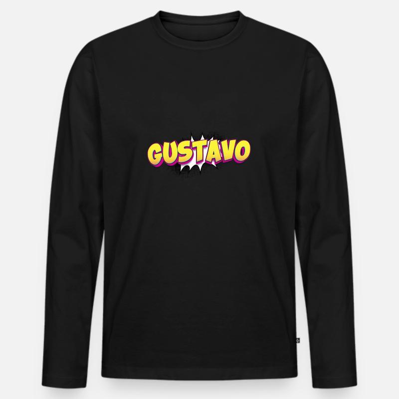 Gustavo Benutzerdefinierter Name Comic-Stil Pop-Art, - Männer Premium Bio Langarmshirt - Schwarz