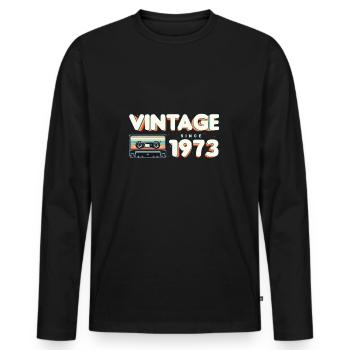 Vintage seit 1973 Nostalgik & Vintage Musik - Männer Premium Bio Langarmshirt - Schwarz - Vorne - Nico (187cm)