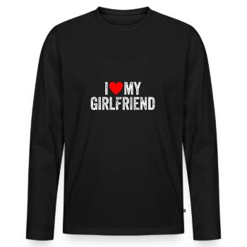I Love My Girlfriend Valentine's Day Girlfriend - Men's Premium Organic Long Sleeve Shirt - black - Front - Nico (187cm)