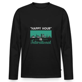 Happy Hour is international - Men's Premium Organic Long Sleeve Shirt - black - Front - Nico (187cm)