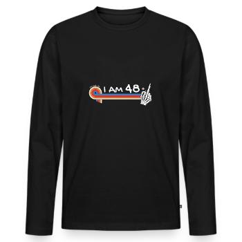 I Am 48 Plus Middle Finger - 49th Birthday - Men's Premium Organic Long Sleeve Shirt - black - Front - Nico (187cm)