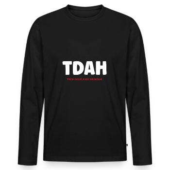 TDAH - T-shirt manches longues Premium bio Homme - noir - Devant - Nico (187cm)