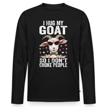 Ich umarme meine Ziege, damit ich die Leute nicht ersticke - Männer Premium Bio Langarmshirt - Schwarz - Vorne - Nico (187cm)