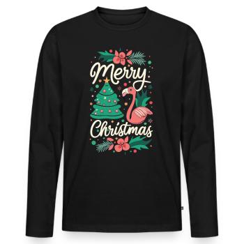 Flamant rose au moment de Noël - Célébration inoubliable - T-shirt manches longues Premium bio Homme - noir - Devant - Nico (187cm)