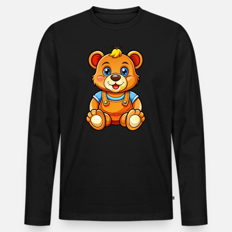 Teddy mit Latzhose - Männer Premium Bio Langarmshirt - Schwarz