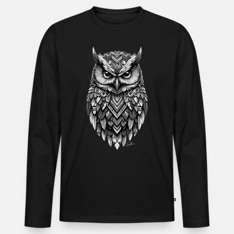 Indische geometrische Eule - Männer Premium Bio Langarmshirt - Schwarz