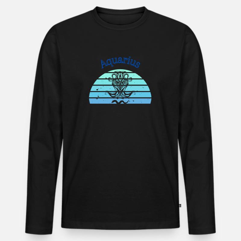 Retro-Logo astrologisches Zeichen "Wassermann" - Männer Premium Bio Langarmshirt - Schwarz