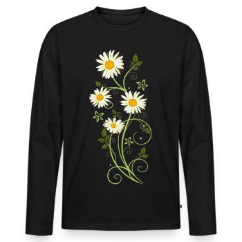 Filigree tendril with marguerites - Men's Premium Organic Long Sleeve Shirt - black - Front - Nico (187cm)