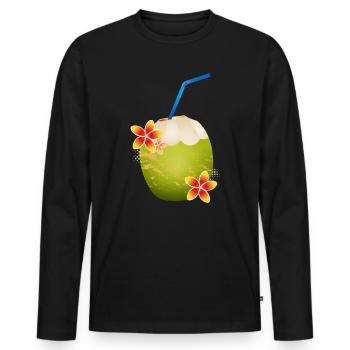 Coconut cocktail decorated with flower & drinking straw - Men's Premium Organic Long Sleeve Shirt - black - Front - Nico (187cm)