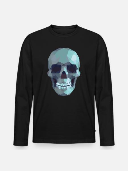 Low Poly Blue Skull – Geometrisch-Gotik-Stil - Männer Premium Bio Langarmshirt - Schwarz