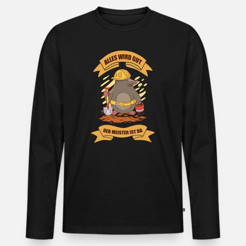 Lustiges Maulwurf Design - Männer Premium Bio Langarmshirt - Schwarz