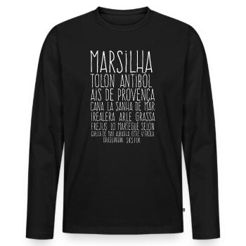 Marsilha Marseille en provencal - T-shirt manches longues Premium bio Homme - noir - Devant - Nico (187cm)