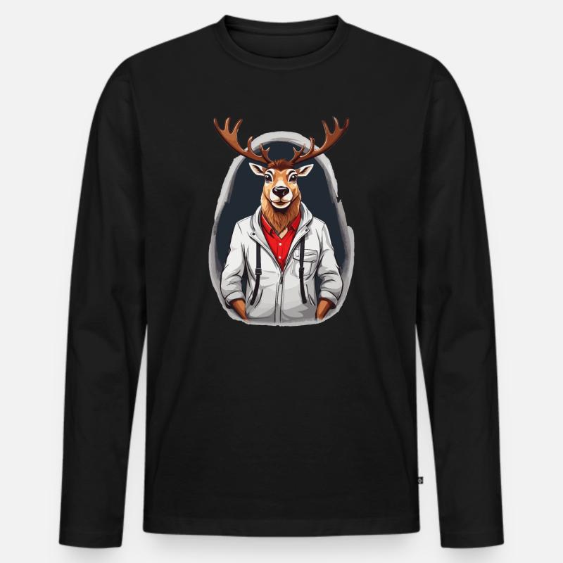 Coole Rentier - Männer Premium Bio Langarmshirt - Schwarz