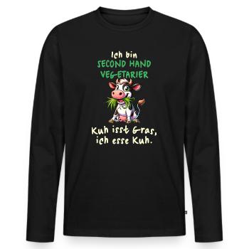 Second Hand Vegetarier – Lustiges Kuh-Design - Männer Premium Bio Langarmshirt - Schwarz - Vorne - Nico (187cm)