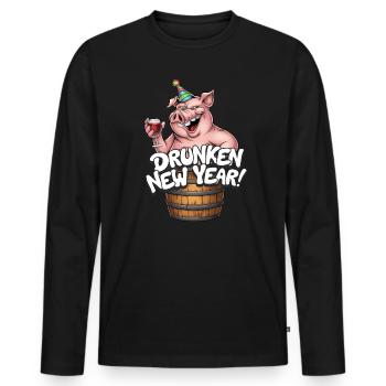 Fête du Nouvel An Célébrer l’alcool cochon - T-shirt manches longues Premium bio Homme - noir - Devant - Nico (187cm)