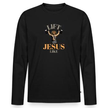 Soulever comme Jésus - T-shirt manches longues Premium bio Homme - noir - Devant - Nico (187cm)