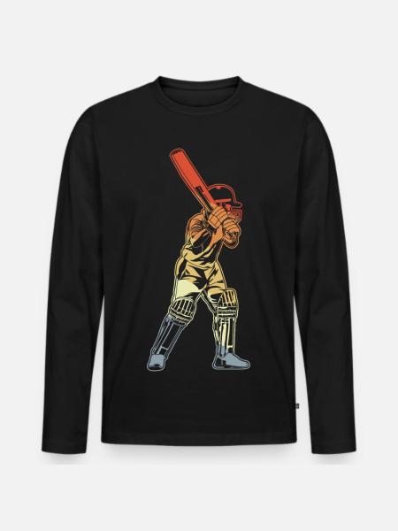 Retro Cricket Batter - Männer Premium Bio Langarmshirt - Schwarz