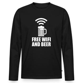 Wi-Fi gratuit et logo de la bière - T-shirt manches longues Premium bio Homme - noir - Devant - Nico (187cm)