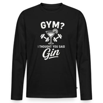 Gym oder Gin ? - Männer Premium Bio Langarmshirt - Schwarz - Vorne - Nico (187cm)