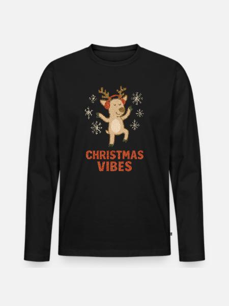 Reindeer Glitter Winter Vibrations - Men's Premium Organic Long Sleeve Shirt - black