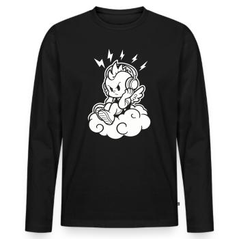 Punk Angel – Cherub with Headphones - Men's Premium Organic Long Sleeve Shirt - black - Front - Nico (187cm)