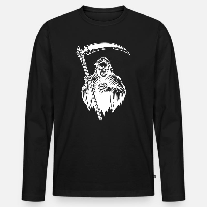 Der Sensenmann Reaper Design Skull Version - Männer Premium Bio Langarmshirt - Schwarz