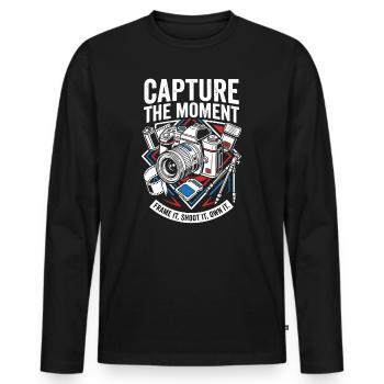Photographie Capture du Moment - T-shirt manches longues Premium bio Homme - noir - Devant - Nico (187cm)