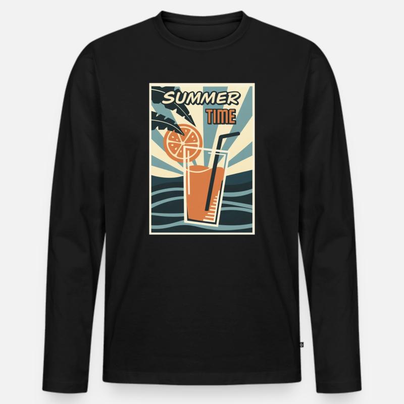 Sommerzeit Orange Drink Retro - Männer Premium Bio Langarmshirt - Schwarz