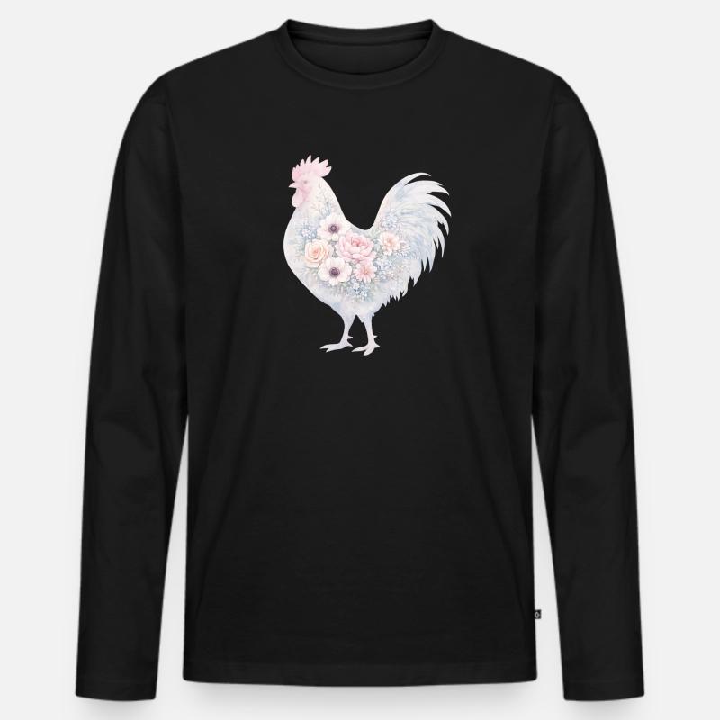 Hahn Blumen Aquarell - Männer Premium Bio Langarmshirt - Schwarz