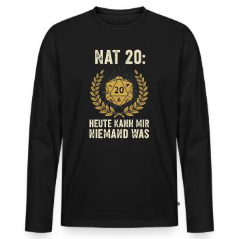 Nat 20 Würfel - Lustiges Pen and Paper - Männer Premium Bio Langarmshirt - Schwarz - Vorne - Nico (187cm)