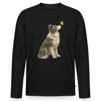 Australian Shepherd Hund Natur Illustration - Männer Premium Bio Langarmshirt - Schwarz - Vorne - Nico (187cm)