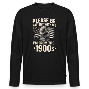 Gramophone vintage des années 1900 - T-shirt manches longues Premium bio Homme - noir - Devant - Nico (187cm)