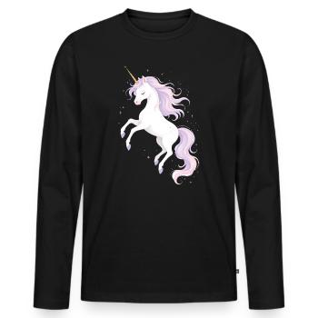 Illustration de licorne magique - T-shirt manches longues Premium bio Homme - noir - Devant - Nico (187cm)