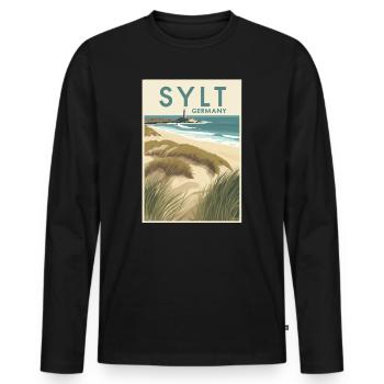 Sylt Germany | Vintage Beach Travel Poster - Männer Premium Bio Langarmshirt - Schwarz - Vorne - Nico (187cm)