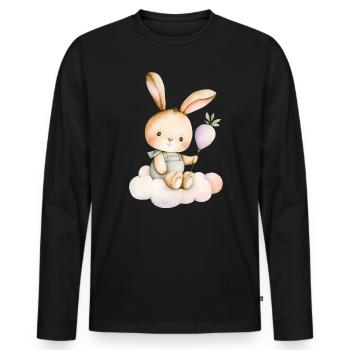 Cute bunny sitting on a cloud - Men's Premium Organic Long Sleeve Shirt - black - Front - Nico (187cm)
