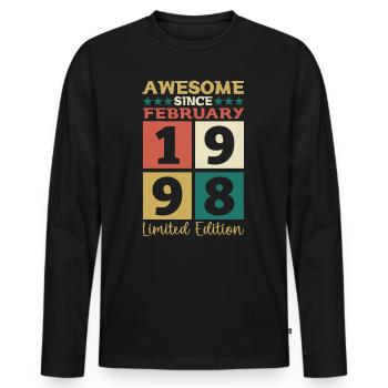 Né 1998 février 25th anniversaire cadeau homme - T-shirt manches longues Premium bio Homme - noir - Devant - Nico (187cm)