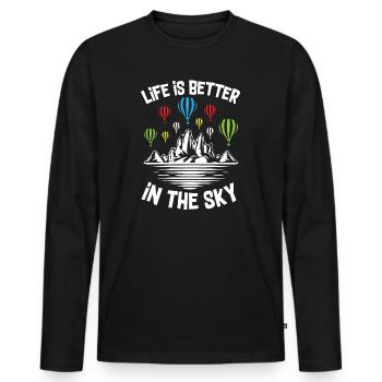 La vie est meilleure dans le ciel Air Balloon - T-shirt manches longues Premium bio Homme - noir - Devant - Nico (187cm)