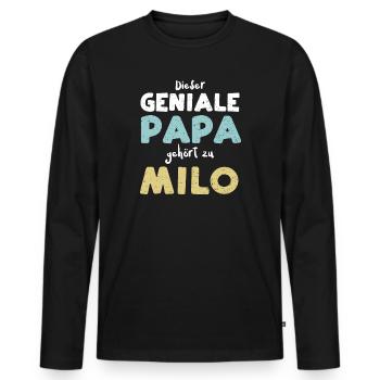 Dieser Geniale Papa Gehört Zu Milo - Männer Premium Bio Langarmshirt - Schwarz - Vorne - Nico (187cm)